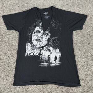 The Exorcist Shirt Mens Medium Black Horror Movie Graphic V Neck Tee Halloween
